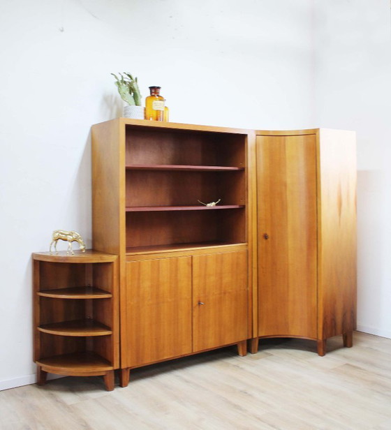 Image 1 of Houten vintage wandmeubel - Musterring. Retro Mid Century modulair kast met bureau / barretje