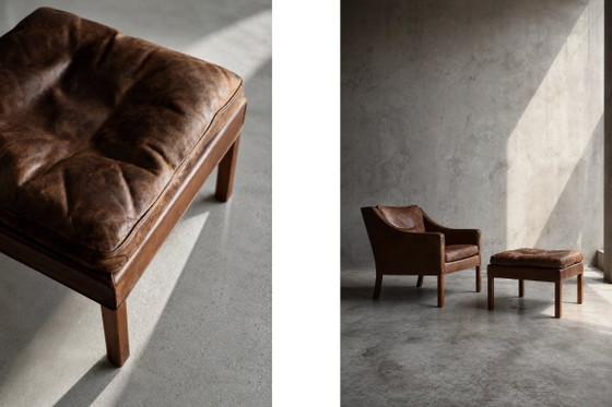 Vintage Mid-Century Deense moderne lounge lederen stoel & poef model 2207 door Børge Mogensen voor (photo 12 of 51)