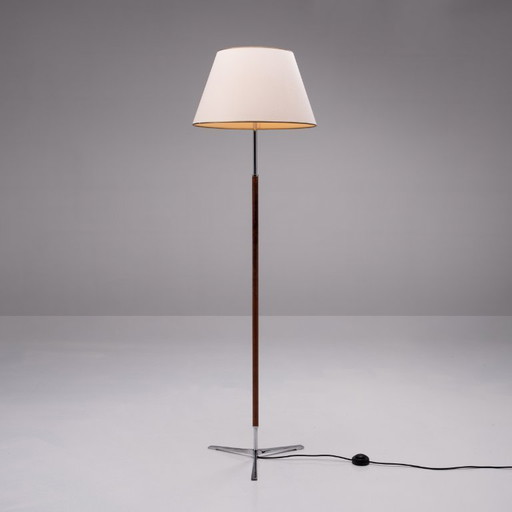 1x Scandinavische Chroom Met Teak Vloerlamp 1960s