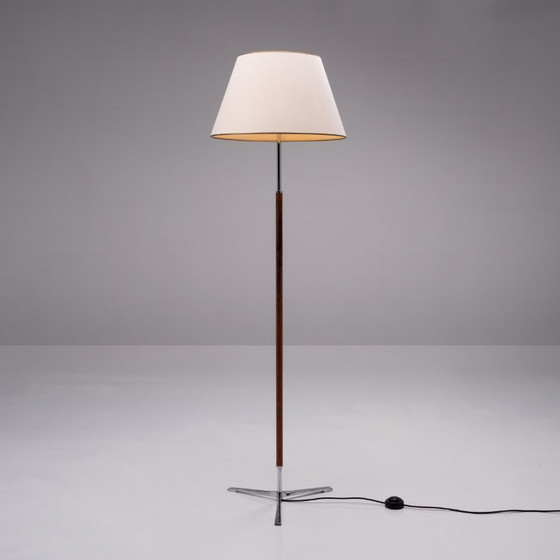 Image 1 of 1x Scandinavische Chroom Met Teak Vloerlamp 1960s