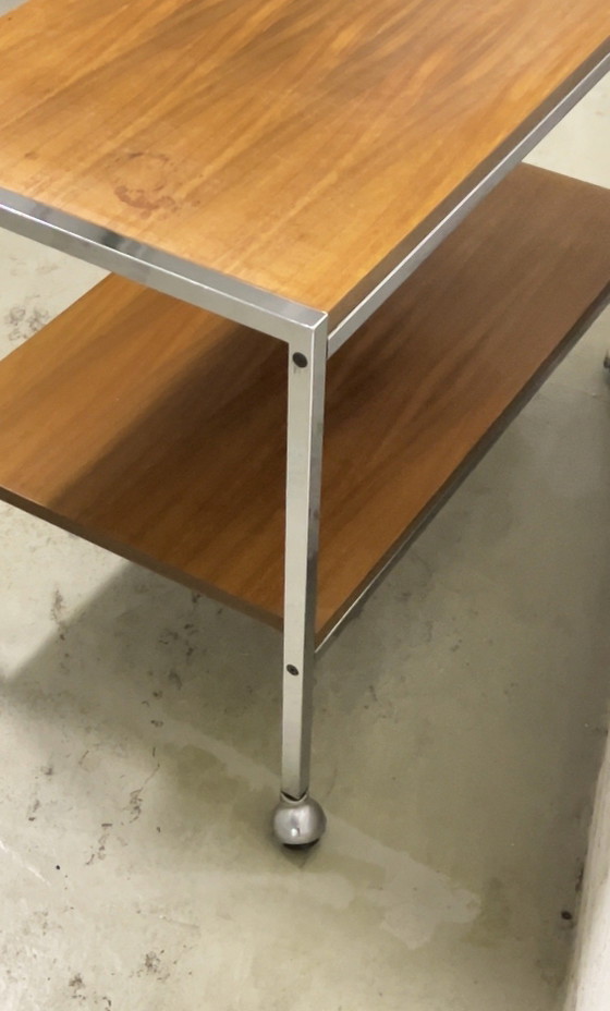 Image 1 of Vintage trolley / serveerwagen chroom en hout jaren 60 70