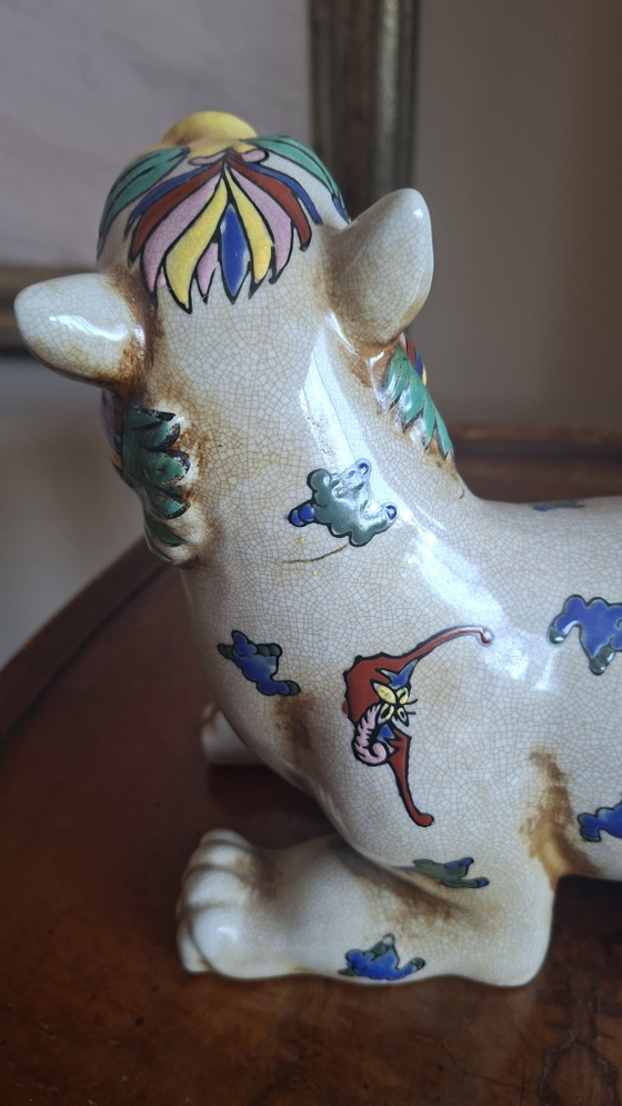 Vintage Kutani stijl Shishi leeuw - Porseleinen Foo hond beschermer - 24 cm - Kleurrijk – Decoratieve objecten (photo 4 of 8)