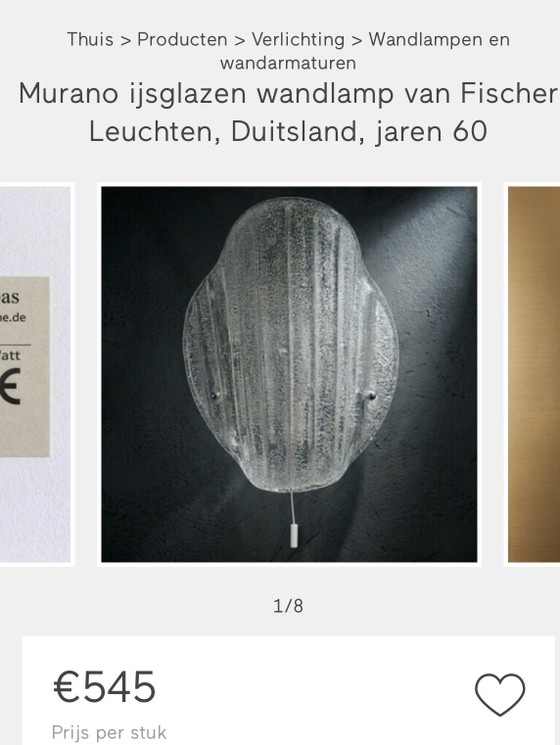 Image 1 of Murano ijsglazen wandlamp Fischer Leuchten Duitsland 1960