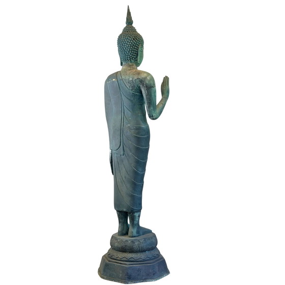 Monumental Thai Bronze Buddha – Sukhothai Style – Dated 1961 – 190 cm – Sculpture (photo 9 of 20)