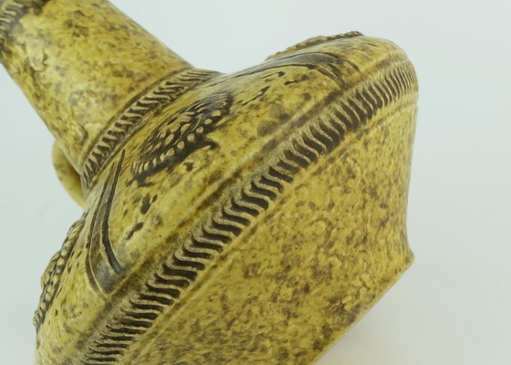 Image 1 of mid century VASE jasba model 1648 20 relief decor yellow and brown glaze 1960s 70s jug