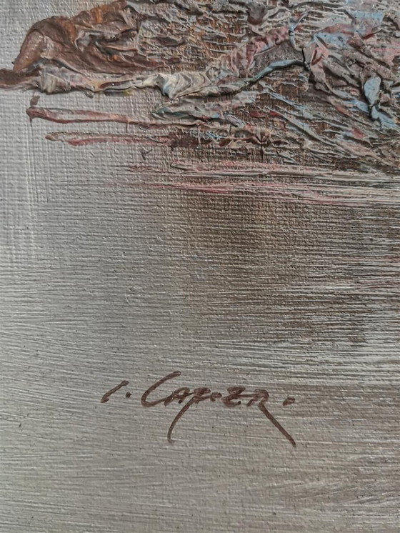 Image 1 of Vintage oil on canvas by Irène Cafieri - "Riverbank in Autumn" (44 x 54 cm)