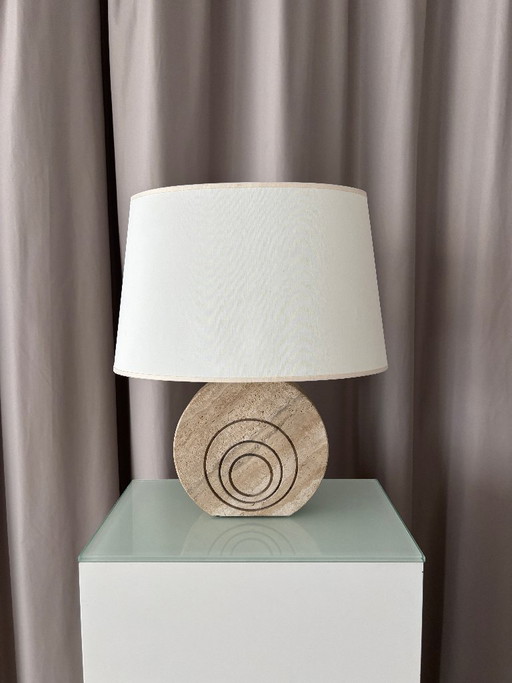 Lampe en travertin avec cercles concentriques, Beige