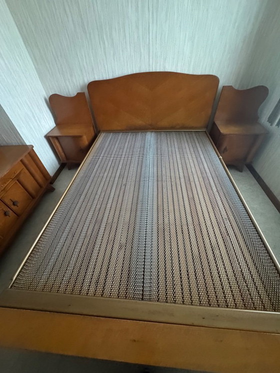 Image 1 of Vintage bed with two vintage nightstands