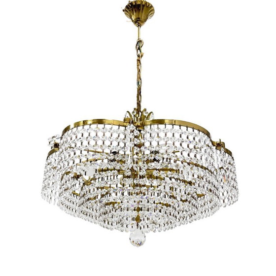 Image 1 of Vintage basket crystal chandelier Bakalowits & Söhne brass, Austria 1970s