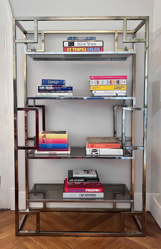Image 1 of Vintage Chrome and Gold Bookcase by BelgoChrom, 1970s