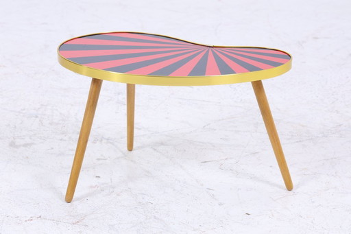 Vintage kidney-shaped table with pattern | Mid - Century flower table | side tables black red 60s #07-31