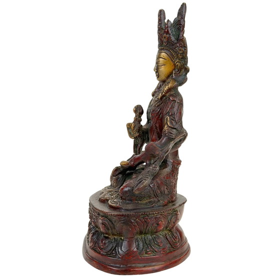 Tibetische Vajrasattva Bronze Himalaya Zweifarbige Patina Statue 22 cm – Bildhauerei (photo 8 of 10)