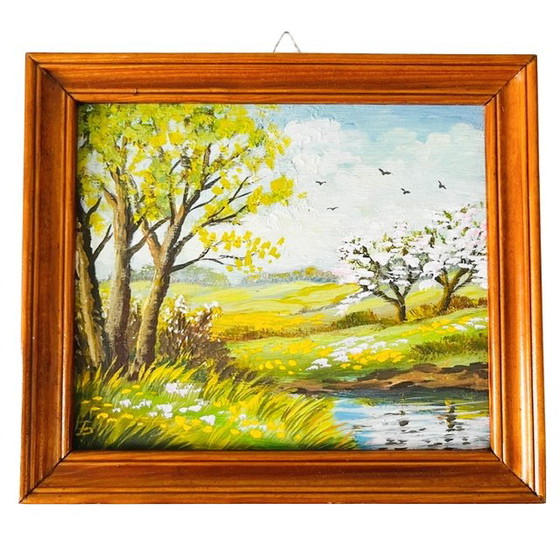 Set of Small Oil Paintings Four Seasons Wooden Frame 1960s – Paintings & Drawings (photo 6 of 7)