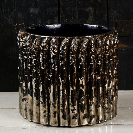 Vintage Silver Asparagus Terracotta Pot Holder – Plant pot (photo 5 of 8)
