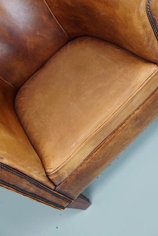 Vintage Nederlandse cognackleurige leren clubfauteuil