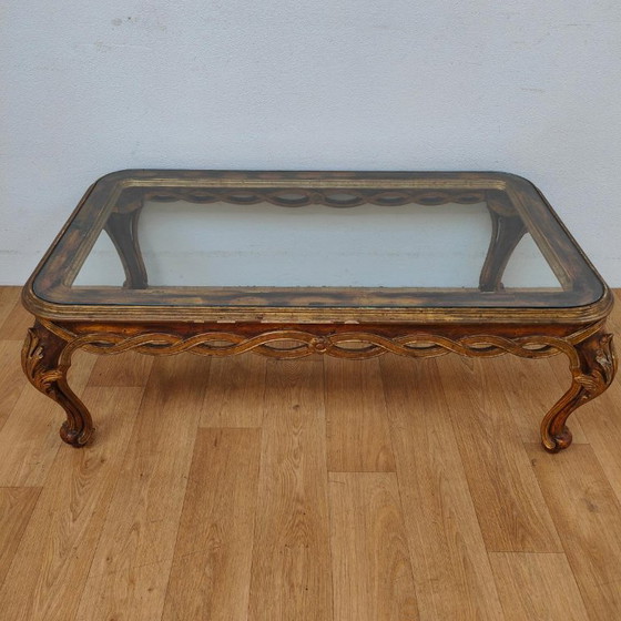 Tavolino da caffè Vintage Regency con piano in vetro. Legno – Tavolini da caffè, Glass, Wood (photo 2 of 12)