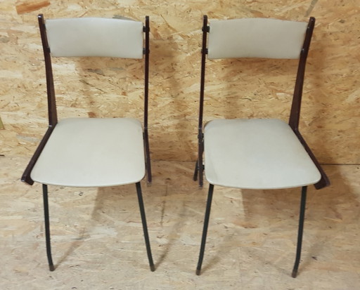 2X Modern Iron & Wood Boomerang Dining Chairs, 1960S