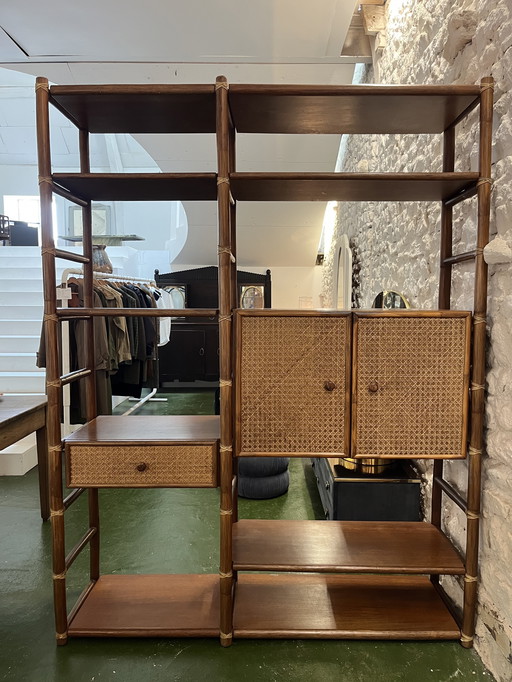 Bamboo and Wicker Bookcase 70s