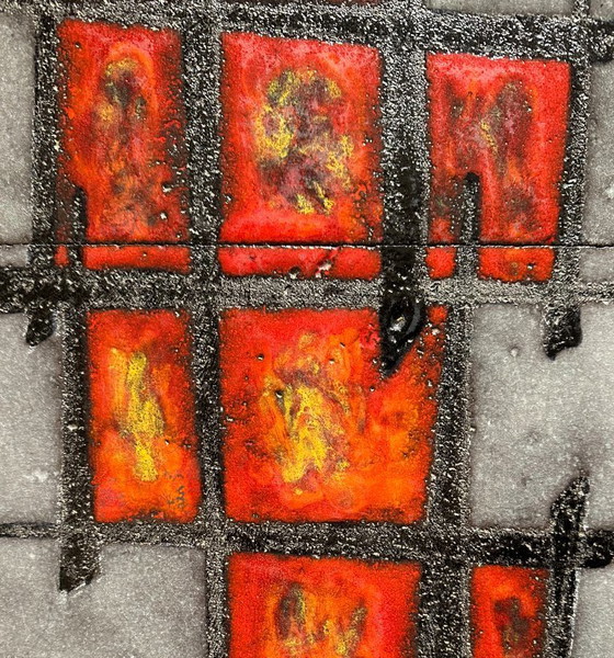 Image 1 of Couchtisch „Cloutier“ aus glasierter Lavakeramik und lackiertem Metall. Frankreich, 1970er Jahre.