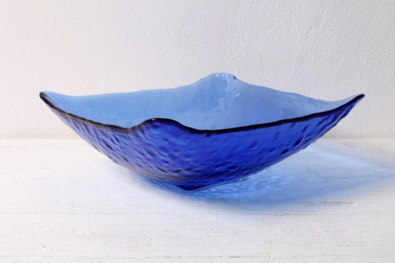 Image 1 of Mid-Century Cobalt Blue Glass Bowl / Italian Pressed Glass Fruit Bowl, 1970s