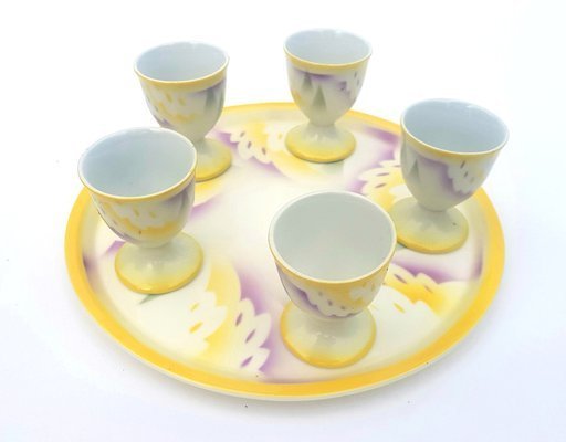 Juego de 6 hueveras Art Déco con 5 tazas