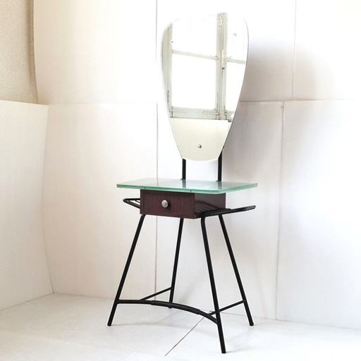 Coiffeuse vintage française en acier et formica, 1950