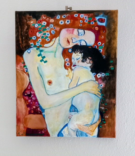 Image 1 of T. van Steenbergen Nach Gustaf Klimt, kleines Ölgemälde