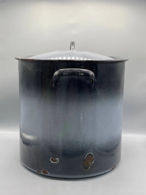 Large enameled slate gray stockpot – Domed lid – Copper rim – Approx. 20 liters – decoratieve objecten (photo 2 of 6)