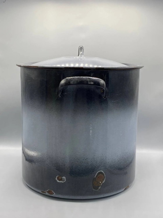 Large enameled slate gray stockpot – Domed lid – Copper rim – Approx. 20 liters – Decorative Objects (photo 2 of 6)