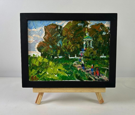 Original Oil Painting Summer Nature Landscape Silence in the green heart of the garden