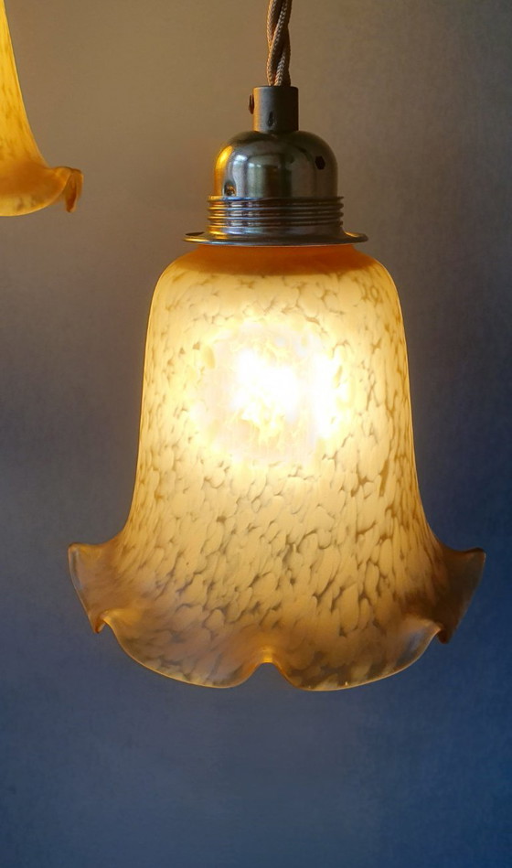 Image 1 of Set van 2 Vintage Murano hanglampen - Mid Century - amber kleur