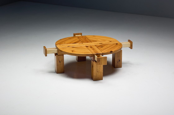 Image 1 of Brutalist Pine Wood Coffee Table, Sweden, 1970s