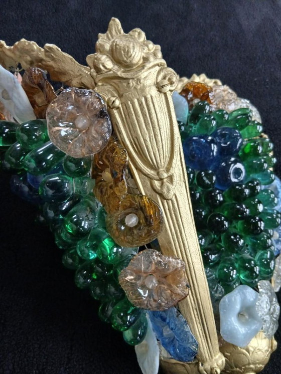 Image 1 of Murano-Wandleuchten – farbige Trauben, Glasrosette, bronzene Seeanemone