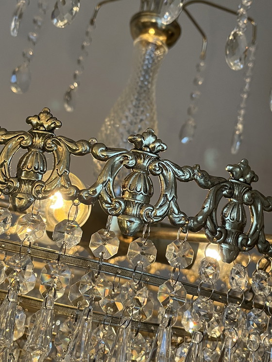 Image 1 of Vintage Crystal Chandelier Pendant Lamp Bronze Gold Frame
