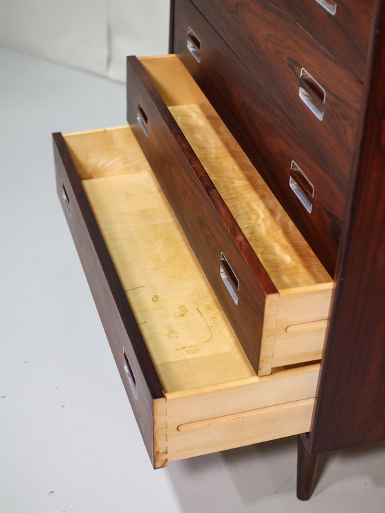 Image 1 of Tall Chest of Drawers Danish Vintage Rosewood Metal