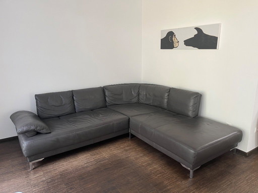 MONDO FINO leather corner sofa set, grey