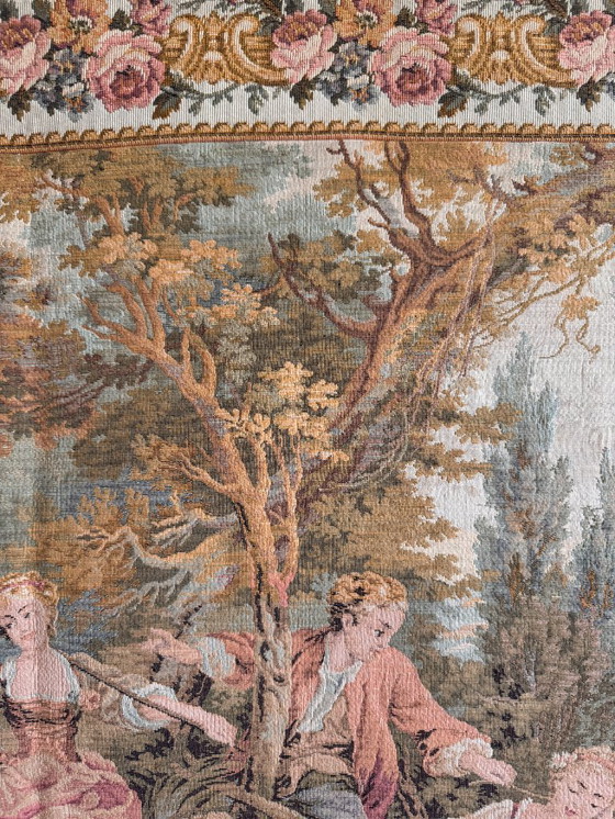 Image 1 of Arazzo da parete francese Point de Halluin - Jules Pansu - Scena di campagna in stile Aubusson