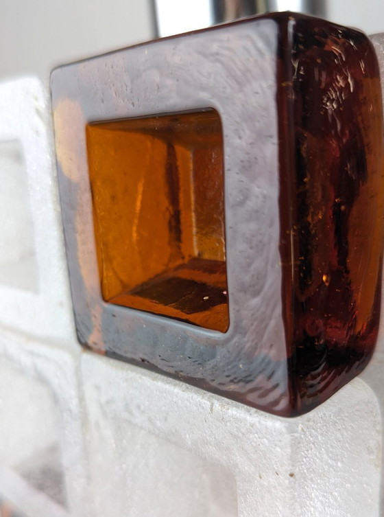 Image 1 of Albano Poli for Poliarte Murano Glass Cube Lamp Amber & Ice 1960s