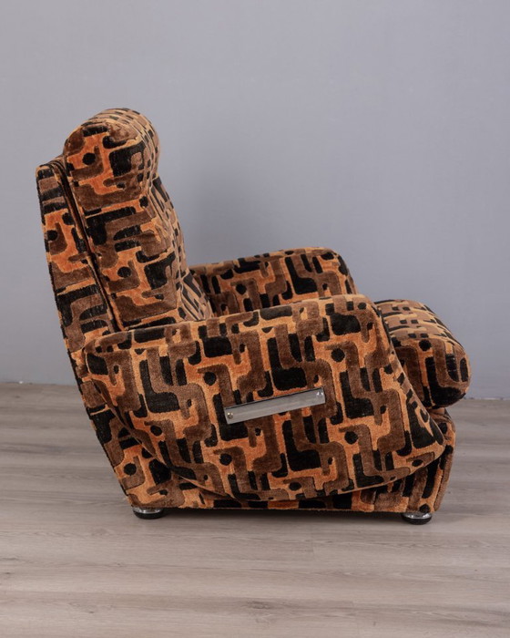 Image 1 of PAAR VINTAGE VEELKLEURIGE FLUWELEN FAUTEUILS UIT DE JAREN 70, ITALIAANS DESIGN