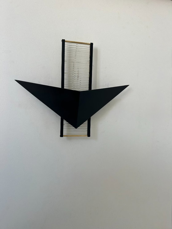 Image 1 of Lampada da parete postmodernista d'epoca, metallo e vetro, Francia 1980