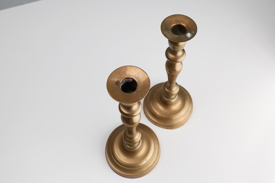 Image 1 of Satz von zwei antiken französischen Kupferleuchtern des 19.