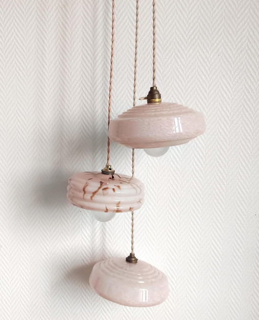 Suspension cascade globes verre de Clichy vintage