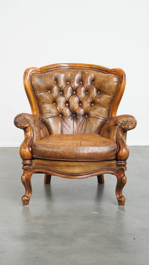 Antique Sheepskin Chesterfield Armchair
