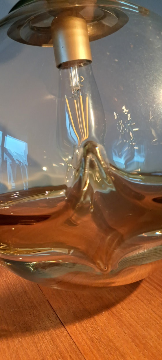 Image 1 of 🟡DORIA Pendant Light 1970s – Hand-blown Glass Globe Ø30 cm – Amber / Smoked Gold – Vintage Mid-Century