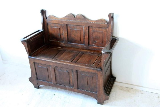 Banc Ancien En Chêne Avec Rangement (photo 3 of 8)