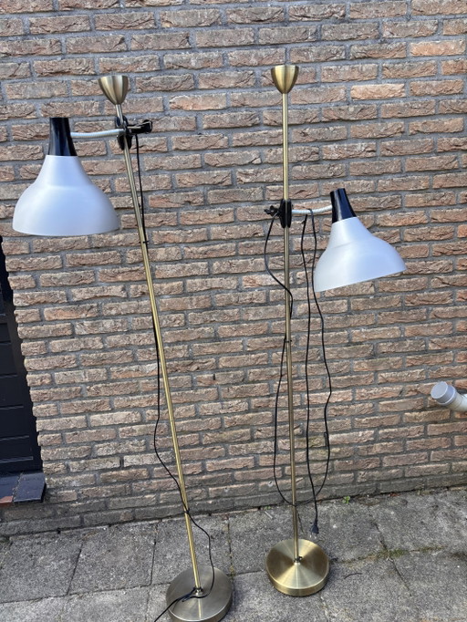 Lámparas de pie de diseño vintage con luz natural, años 80-90, juego de 2 – vloerlampen, Metal, Brass