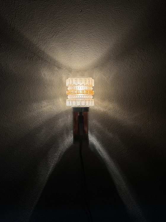 Image 1 of Vintage wall lamp with glass and wood