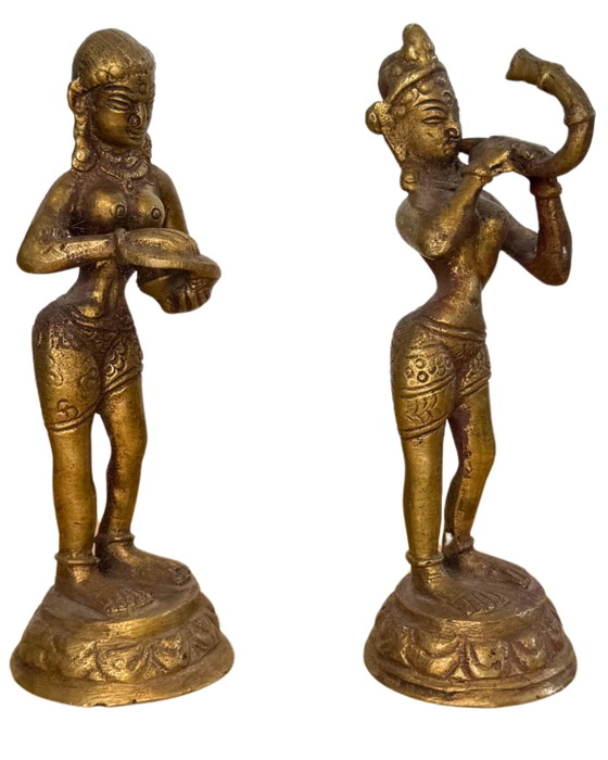 Hindu Bronze Altar Statues – Pair – Ritual Figures – Sculpture (photo 9 of 10)