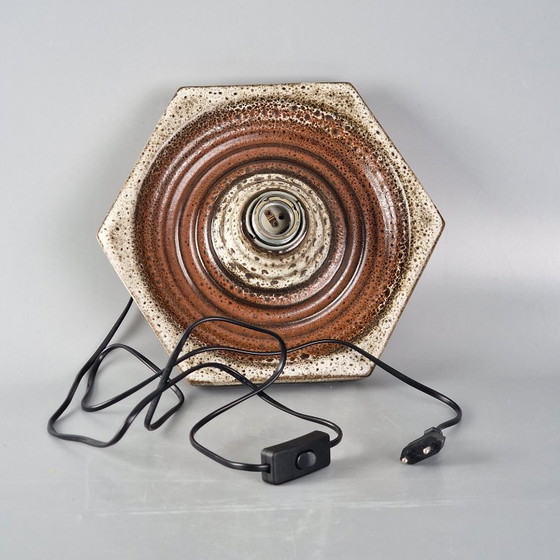 Image 1 of Vintage Wall or Ceiling Lamp by Hustadt Leuchten – Hexagonal Ceramic – Brown – 26 cm