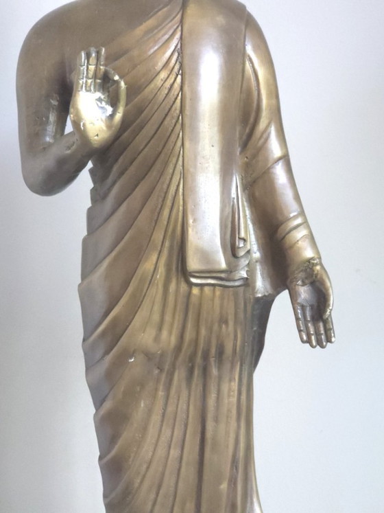 Antique Standing Bronze Thai Buddha (70 cm) – Vitarka Mudra – Sculpture (photo 4 of 9)